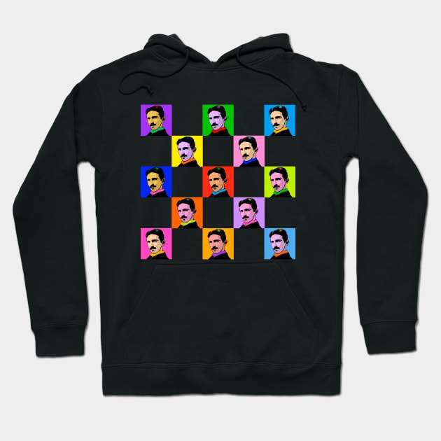 Nikola Tesla Pop Art Tiles Design Hoodie by Nirvanax Studio